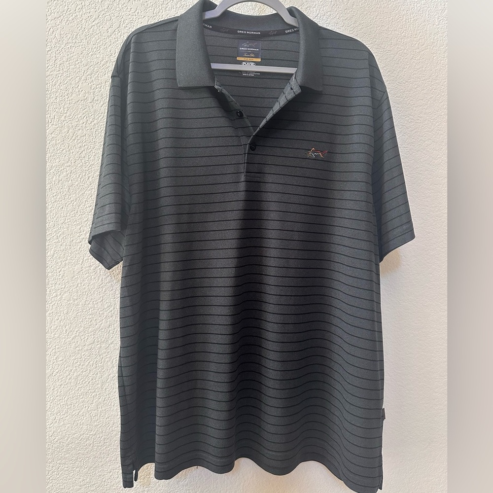Greg Norman for  Tasso Elba Charcoal Striped Polo Shirt